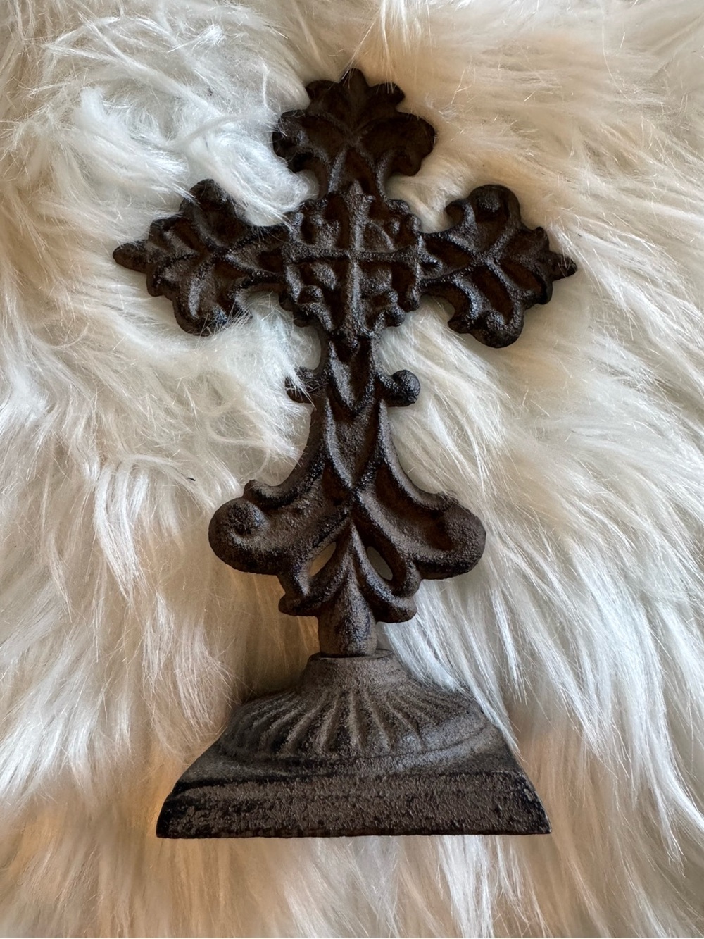 Rustic Black Ornate Cast Iron Decorative free standing cross